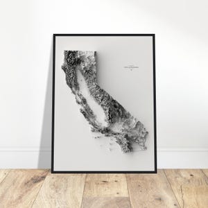 Kalifornien Höhe Karte, Wand Kunst Topographischer Druck, Kartographie Kunst, Vintage Dekoration, Geschenk für Entdecker