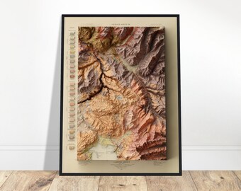 Mapa geológico de Yellowstone: Impresión en relieve vintage de un cañón, arte topográfico de pared para el hogar y la oficina, regalo para excursionistas