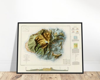 Kauai Hawaii Vintage Geological & Topographic Relief Map - Wall Art, Home Decor or Gift for History Enthusiasts