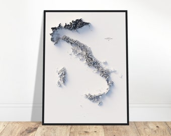 Italy Elevation Map - Distinctive Landscape Wall Art, Ideal Office Decor, Memorable Birthday Gift for Map Lovers