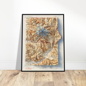 Topographische Reliefkarte von Mount Rainier - Beeindruckender Wandkunstdruck für Reiseliebhaber - Einzigartiges Geschenk für Kartenliebhaber