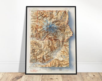 Mount Rainier Topographic Map – Vintage Relief Print, Washington Mountain Wall Art, Hiker Gift