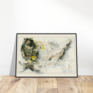 Carte des forêts et des parcs nationaux des États-Unis - Impression en relief topographique - Décoration murale pour les amateurs d'aventure et de voyage