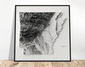Arkansas Elevation Map, Wall Art Topographic Print, Cartography Art, Vintage Décor for Home & Office, Gift for Explorers