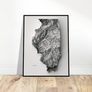 Mapa de elevação de Illinois, impressão topográfica de arte de parede, arte cartográfica, decoração vintage para casa e escritório, presente para exploradores
