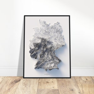 Mapa de elevação da Alemanha - Arte em relevo topográfico, papel fosco com qualidade de museu, decoração para casa/escritório, presente geográfico exclusivo