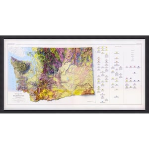 Carte géologique de Washington, impression d'art mural, relief topographique, cadeau géologie, décoration vintage pour le bureau et la maison