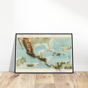 Mappa topografica dei Caraibi e dell'America Centrale, rilievo dettagliato, decorazione da parete per avventurieri, regalo per gli amanti dei viaggi