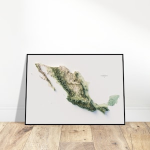 Carte des reliefs du Mexique - art mural minimaliste en relief topographique, cadeau de pendaison de crémaillère pour les amateurs de géographie et de cartes