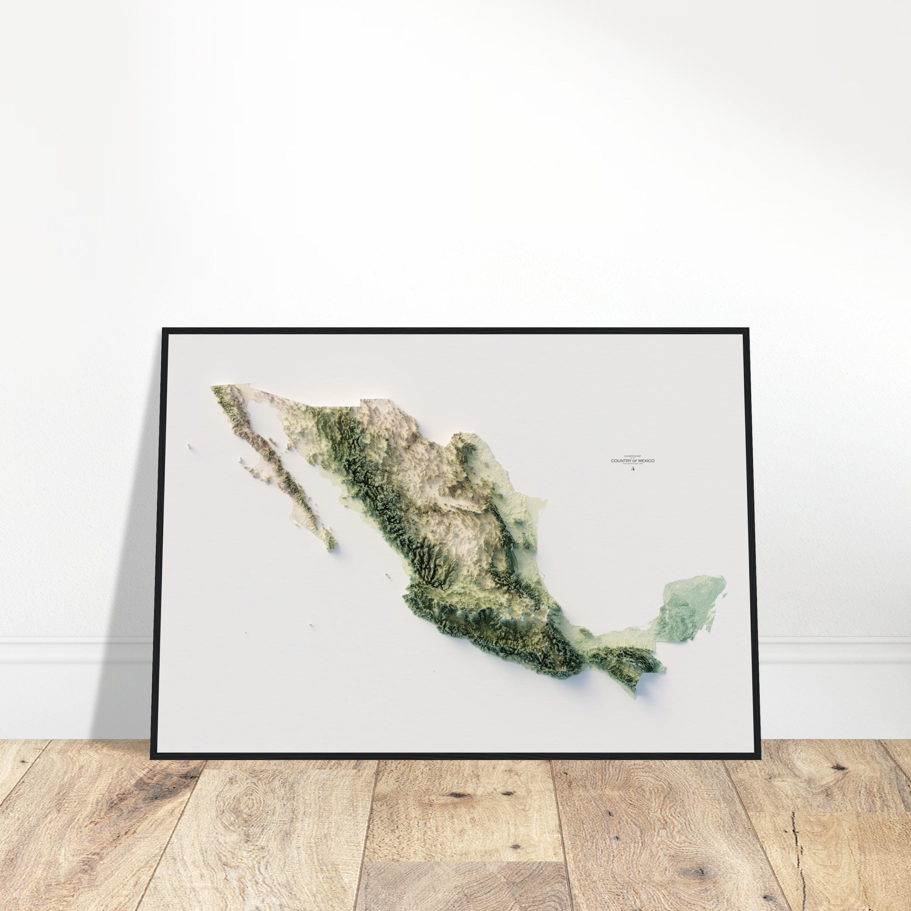 Elevation Map of Mexico - Minimalist Topographical Relief Wall Art, Housewarming Gift for Geography & Map Enthusiast Lovers
