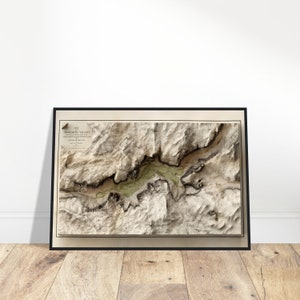 Carte topographique de la vallée de Yosemite - relief californien vintage, impression d'art mural, cartographie 3D, décoration historique
