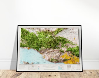 Los Angeles Kalifornien Vintage Karte - Schattiertes Relief, Einzigartiges Kartographie Geschenk, Wandkunst, Haus & Büro Dekor