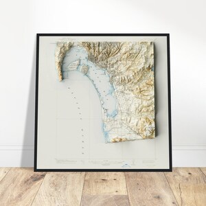 Carte de San Diego en Californie - Impression topographique, oeuvre d'art vintage, décoration murale pour maison et bureau, cadeau pour amateur de géographie