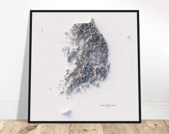 Süd-Korea Höhenkarte - minimalistische topographische Wandkunst, moderne Kartographie, schattiertes Relief-Poster