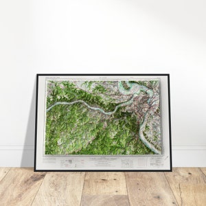 St. Louis, Missouri Karte - Vintage Relief Print, schattierte topographische Wanddekoration, Geschenk für Entdecker oder Geschichtsliebhaber