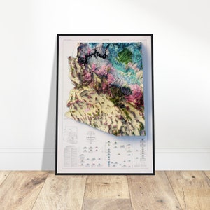 Arizona Geologie Karte - Topographisches Relief, Wanddekoration für Reisende, Geschenk für Geographie-Begeisterte und Kartensammler