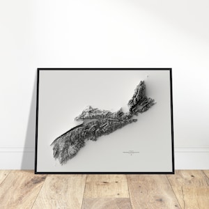Provinz Nova Scotia Höhenkarte - Wanddruck, Topographischer Druck, Kartographie Kunst, Vintage Dekoration für Büro & Zuhause