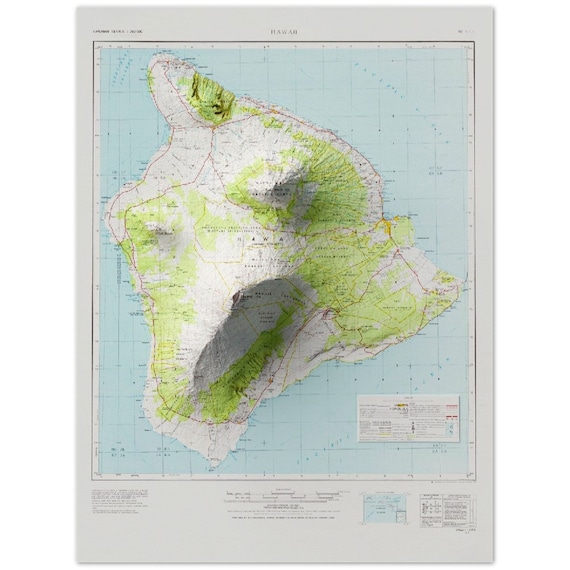 Island of Hawaii Relief Map – Vintage Topographic Elevation Print