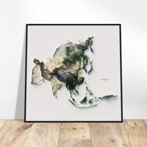 Carte de l'Asie de l'altitude, impression d'art topographie minimaliste, superbe décoration murale, cadeau pour les voyageurs, décoration murale unique