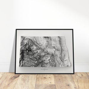 North Dakota Karte, Wand Kunst Topographischer Druck, Kartographie Kunst, Vintage Dekoration für Zuhause & Büro, Entdecker Geschenk
