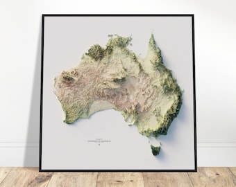 Australia Elevation Map – Minimalist Topographic Wall Art, Modern Cartography Print, Shaded Relief Poster