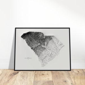 Carte d'altitude de la Caroline du Sud, impression topographique d'art mural, art de la cartographie, décoration vintage, cadeau pour les explorateurs