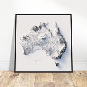 Elevation Map of Australia, Striking Topographical Relief, Minimalist Wall Art for Home & Office, Gift for Geography Buffs