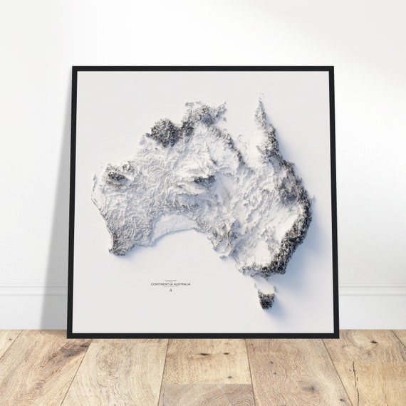 オーストラリア標高地図 - ミニマリストの白黒地形図ウォールアート