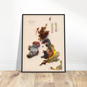 Geologische Karte von Großbritannien und Irland - 2D Poster Druck, Einzigartige Wanddekoration, Geschenk für Entdecker und Geschichtsliebhaber