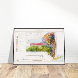 Carte géologique de New York, impression topographique d'art mural, art déco aviation, cadeau pilote, décoration vintage, cadeau pour explorateurs