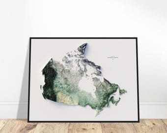 Elevation Map of Canada - Minimalist Black and White Topographic Wall Art, Modern Cartography Print, Shaded Relief Poster