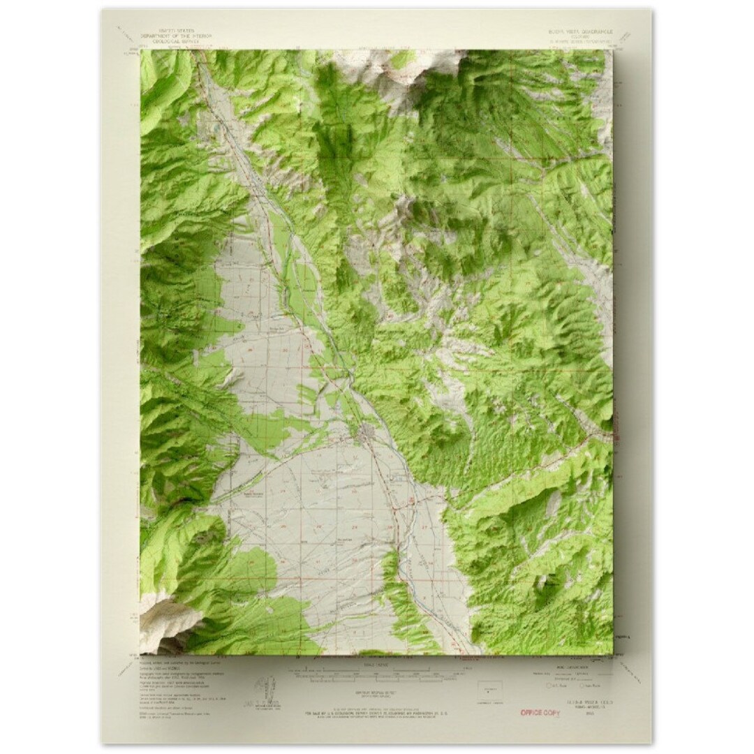 Buena Vista Colorado Map 1955 Relief Map Etsy