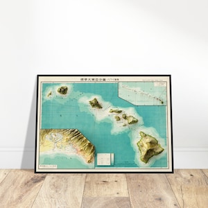 Carte topographique vintage d'Hawaï, impression art mural art topographique, cadeau géologie, décoration vintage pour maison et bureau, art hawaïen, carte en relief