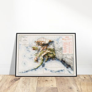 Mapa topográfico do Alasca - Impressão em relevo topográfico detalhado, decoração de parede exclusiva, presente para exploradores e fãs de história