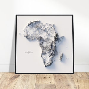 Carte d'altitude de l'Afrique - relief topographique détaillé, décoration murale pour les explorateurs et les fans de géographie, cadeau pour les passionnés d'histoire