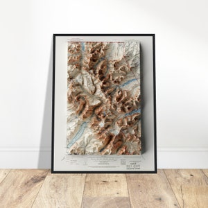 Carte Chief Mountain du Montana - Impression d'art mural, détails topographiques, art de la cartographie, décoration vintage pour la maison et le bureau