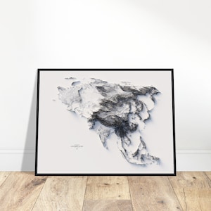 Mapa de elevação da Ásia, impressão de arte topográfica minimalista, decoração de parede impressionante, presente para viajantes, decoração de parede exclusiva