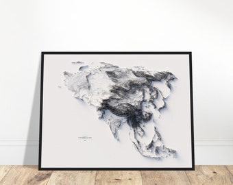 Asia Elevation Map, Minimalist Topography Art Print, Stunning Wall Decoration, Gift for Travelers, Unique Wall Decor