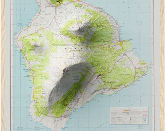 Island of Hawaii Relief Map – Vintage Topographic Elevation Print