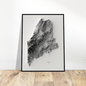 Maine Elevation Map, Wandkunst Topografischer Druck, Kartographie Kunst, Vintage Dekoration für Zuhause & Büro, Geschenk für Entdecker