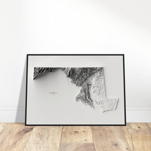 Maryland Elevation Map, Wandkunst Topografischer Druck, Kartographie Kunst, Vintage Dekoration für Zuhause & das Büro, Geschenk für Entdecker