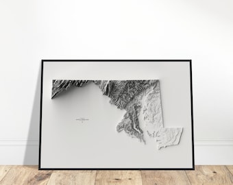 Maryland Elevation Map, Wall Art Topographic Print, Cartography Art, Vintage Décor for Home & Office, Gift for Explorers