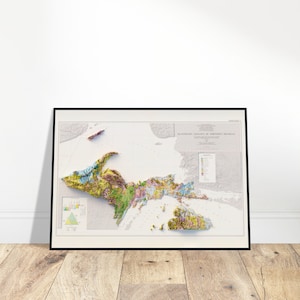 Obere Halbinsel von Porta-Michigan Quaternär Geologie Karte, Vintage-Stil Wandkunst, schattiertes Relief, Entdecker Geschenk, Haus- & Bürodeko