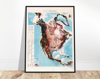 North America Tectonic Map – Vintage Geology Wall Art, Shaded Relief Topographic Print