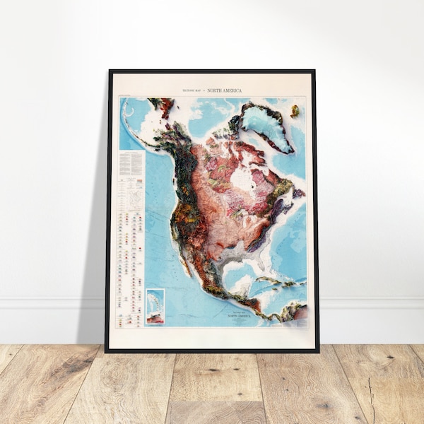 North America Tectonic Map - Topographical Relief Print, Wall Art, Unique Home Decor or Gift for Explorer & History Buff