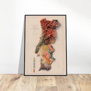 Portugal Geologie Karte - Topographischer Reliefdruck, Wanddeko, Geschenk für Entdecker und Geschichtsliebhaber