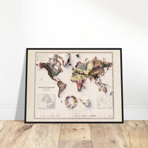Mappa geologica del globo - Atlante mondiale, rilievo topografico dettagliato, decorazione da parete per casa e ufficio, regalo appassionato di storia