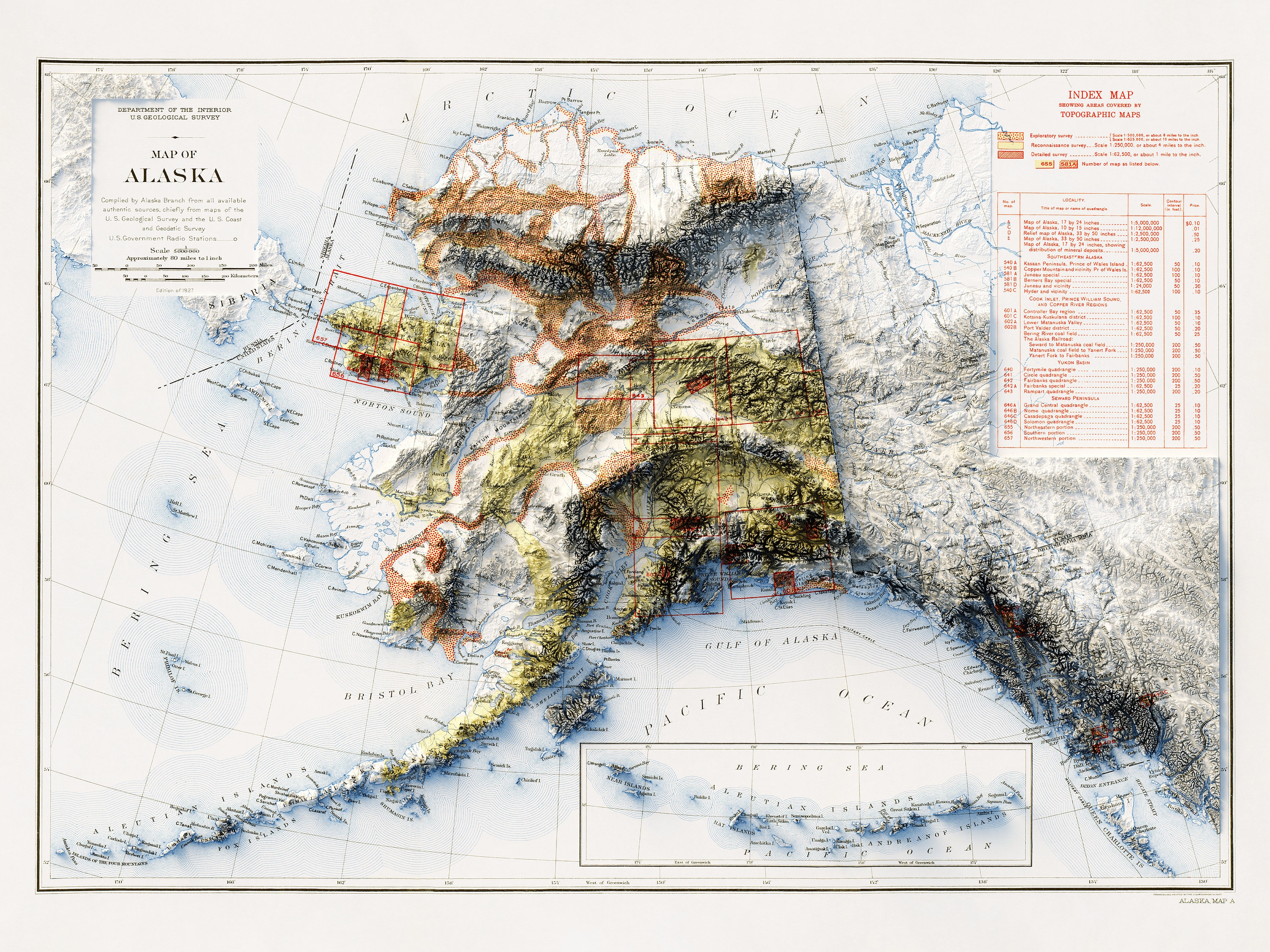 Alaska Topography Map – Vintage Shaded Relief Print, Detailed