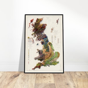 Geological Map of Great Britain - Detailed Topographical Relief Print, Wall Decor, Gift for Explorers and History Buffs