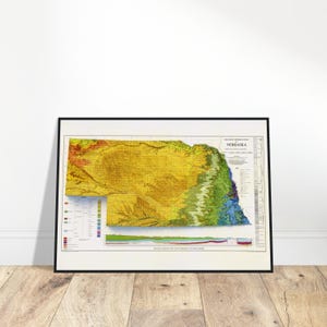 Carte géologique du Nebraska - Détails topographiques, art mural, topographie, cadeau pour passionné d'histoire, décoration maison/bureau
